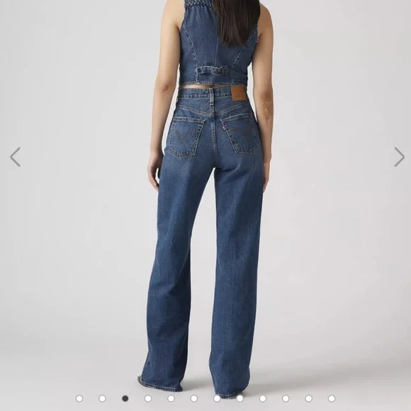 Levi premium ribcage wide leg jeans size 28 full length - Picture 3 of 6